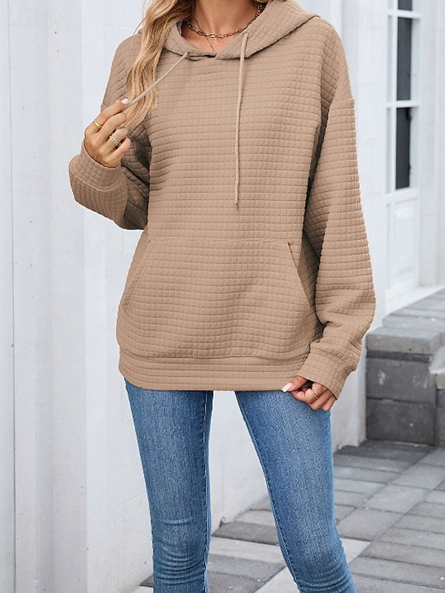 Women's Texture Blouse Pullover Hoodie Sweatshirt Pocket