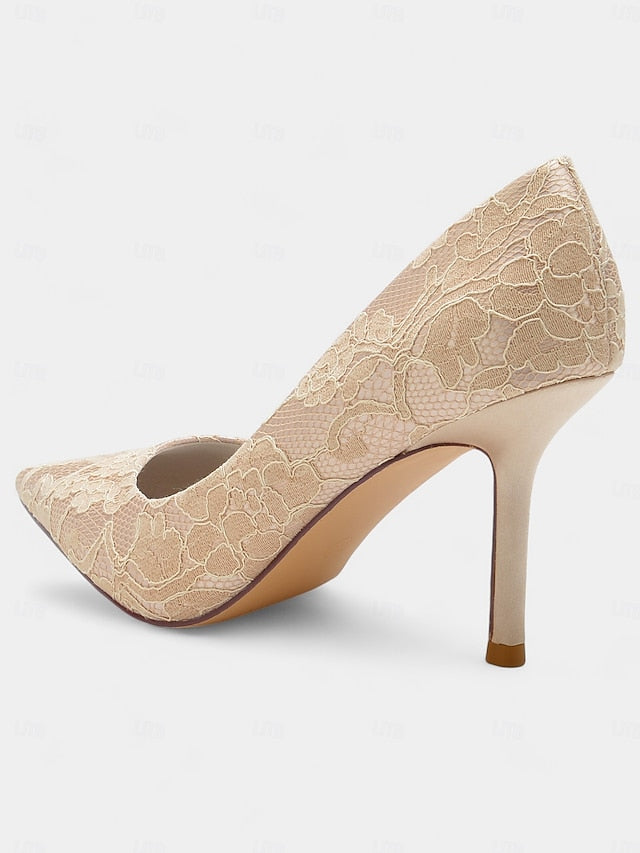 Stiletto Lace-Embroidered Pointed-Toe Women's - Heels
