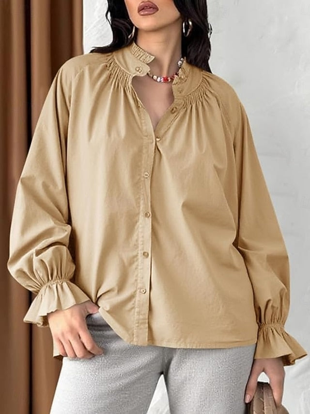 Women's Casual Shirt Button Up Shirt Blouse Ruffle Buttons