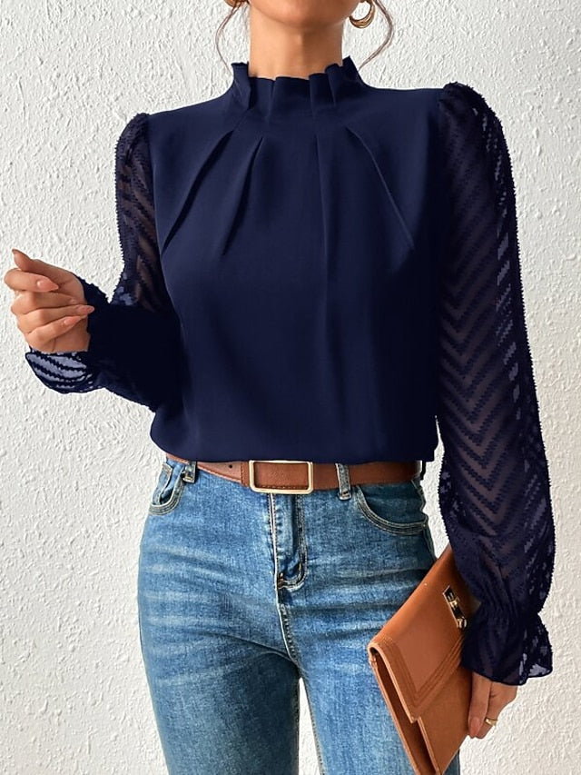 Women's Shirt Blouse Daily Basic Mesh Long Sleeve Regular