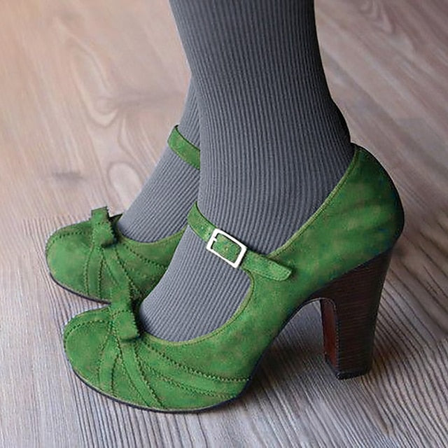 Jane Detail Black Red with Mary Heels Suede Women's and Bow