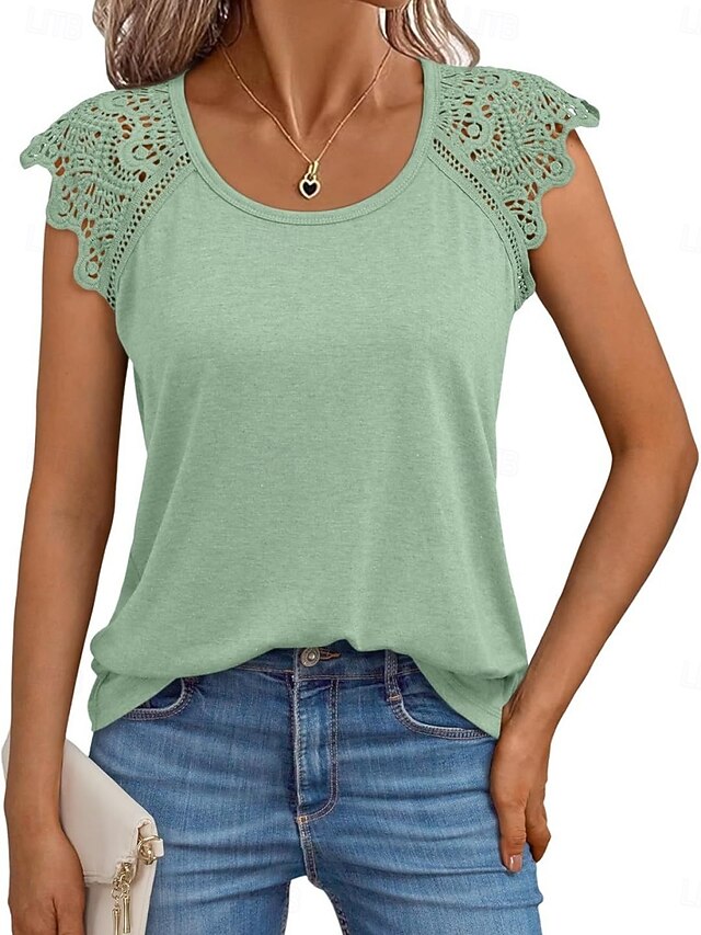 Women's Shirt Blouse Lace Tops Plain Stylish Classic Modern