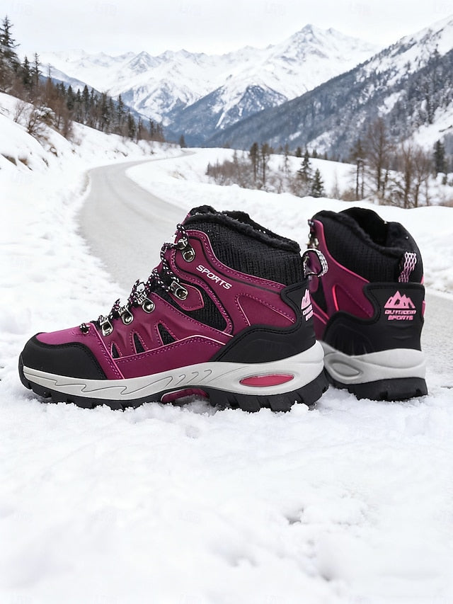 Women's Burgundy High-top Hiking Sneakers with Rugged Sole