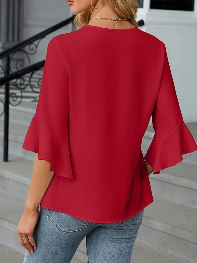 Women's Shirt Blouse Chiffon Tops Ruffle Plain Stylish