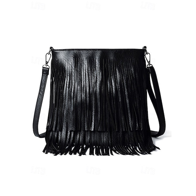- Crossbody Bohemian Leather Bag Faux Fringe Women's