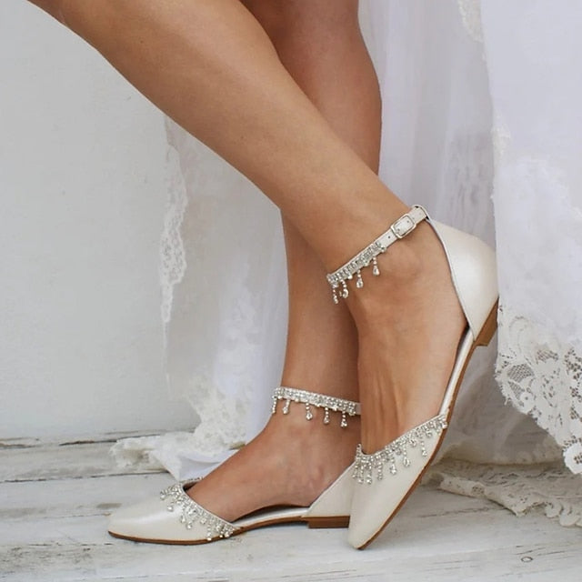 Bridal with Flats Shoes Elegant Women's Wedding White –