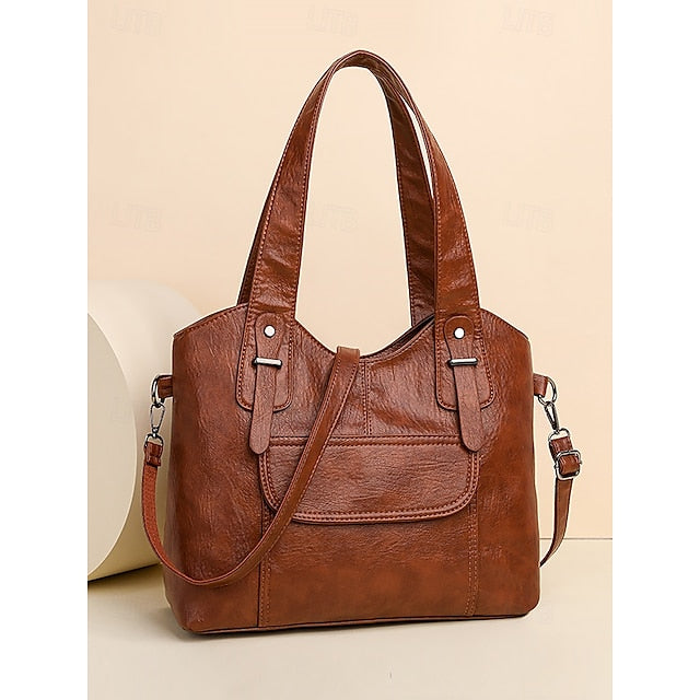 Bag Women's Vintage Dual Faux Tote with Leather Brown
