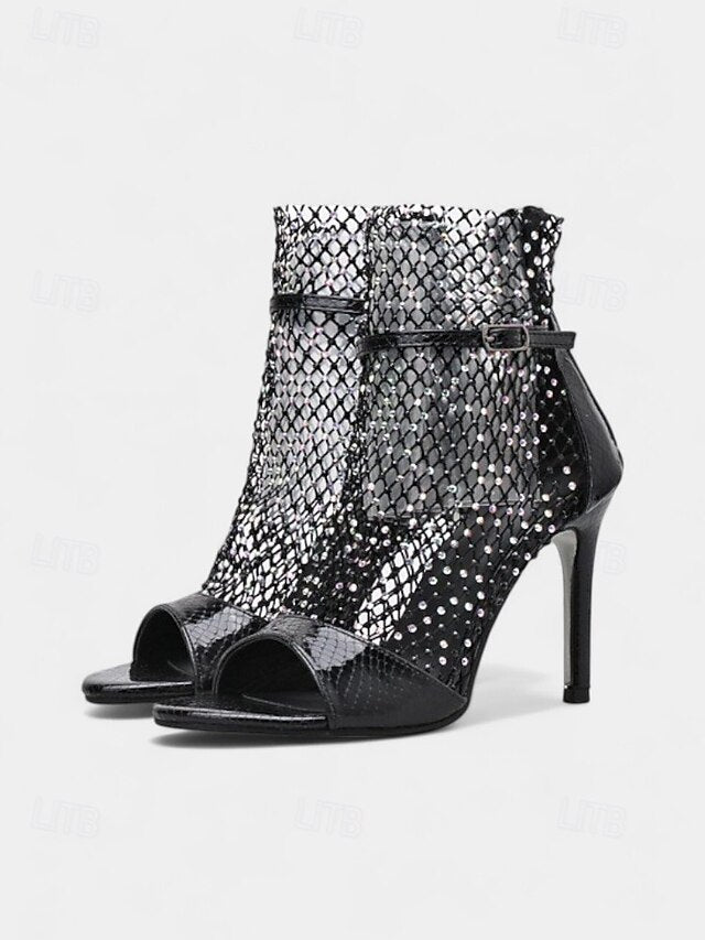 Stiletto Glitter Mesh – Women's Gold Sandals Open-Toe