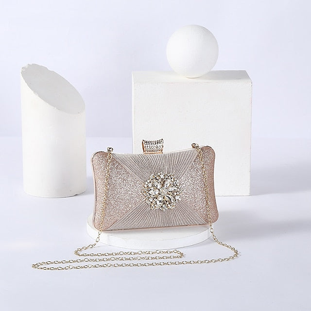 Rhinestone Chain Strap Bag with Elegant Women's Gold Clutch