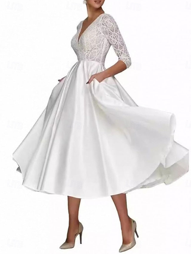 A-Line the Tea of Dress Elegant Mother Neck Bride V Simple