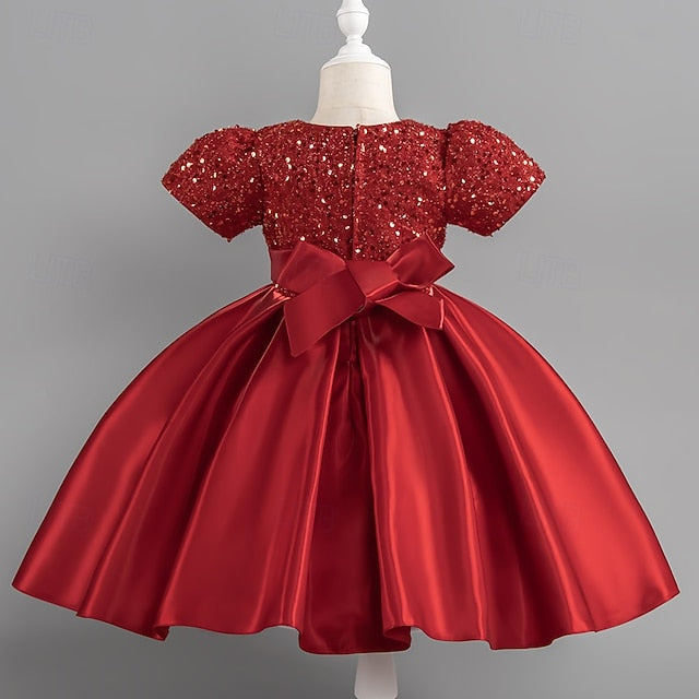 Dress Sequin Short Party Wedding Girls' Sleeve Toddler