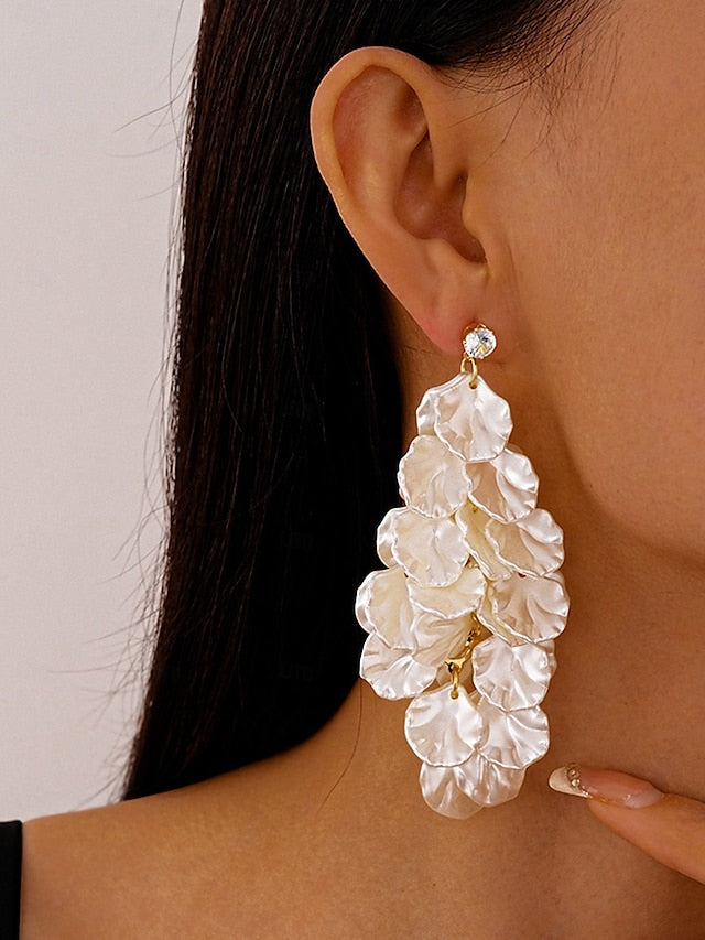 Satin Layered Earrings Petal Drop Elegant Floral Women's -