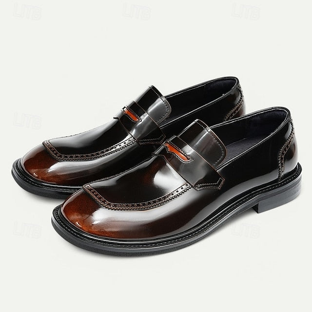 Decorative Men's Premium with Black Cowhide Slip-On Loafers