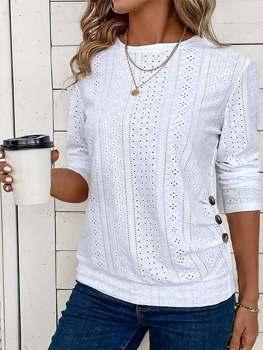 Women's Pointelle Shirt Eyelet Top T Shirt Eyelet Plain