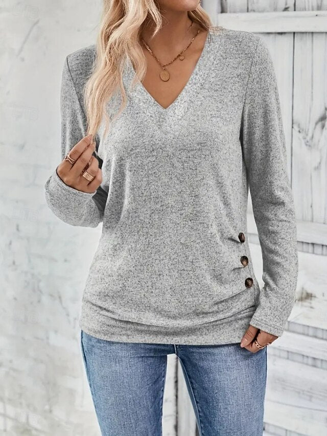 Women's Blouse Buttons Solid Color Stylish Casual Beach