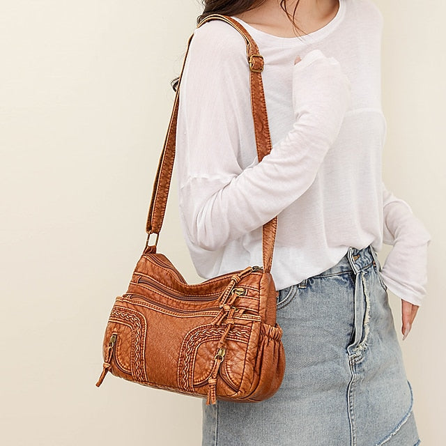 Brown Bag Women's Vintage Faux Boho Shoulder Leather –