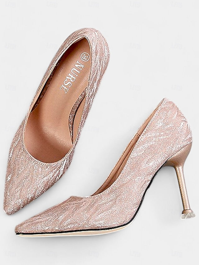 with Toe Champagne Women's Glitter Pointed Stiletto Heels