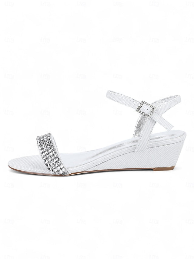 Rhinestone Wedge Women's Sandals Toe - Open Champagne