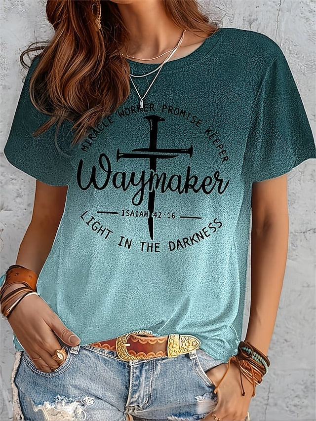 Women's T Shirt Patchwork Print Letter Funny Slang Stylish
