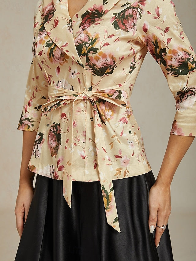 Women's Blouse Evening Tops Tie Front Elegant Metallic