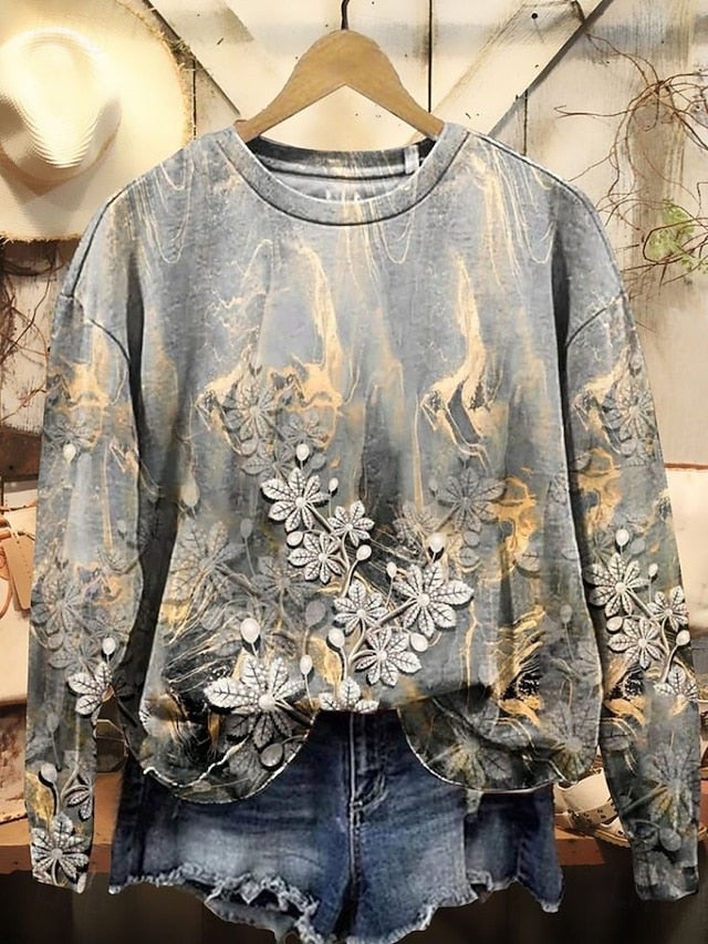 Women's Pullover Sweatshirt Floral Graphic Casual Long