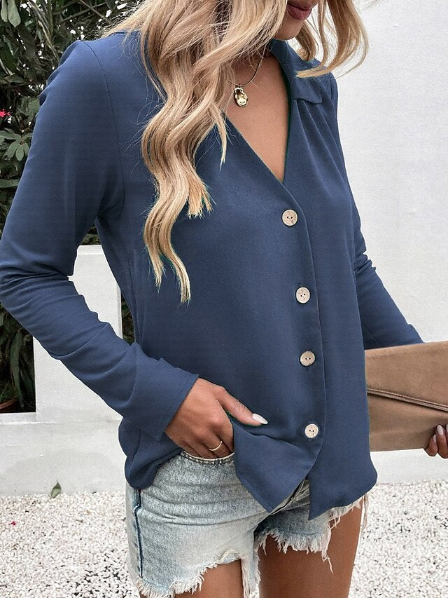 Women's Casual Shirt Button Up Shirt Blouse Buttons Solid