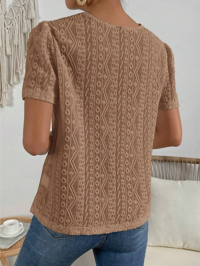 Women's T Shirt Lace Patchwork Plain Fashion Modern Casual