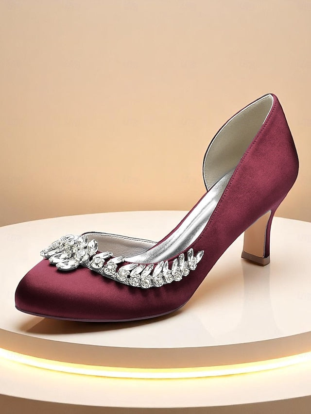 Heel Kitten Low Toe Women's Heels Satin Round - Silver