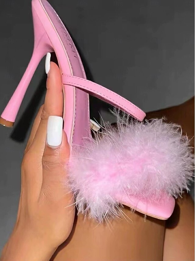 Feathered Bold High Sandals Heeled Green –