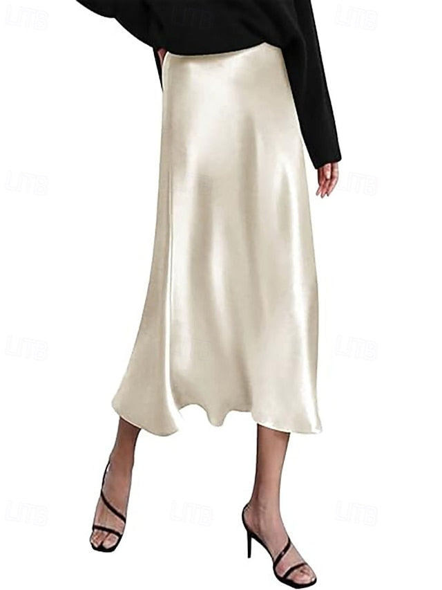 Women's Elegant Fashion Casual Midi Mid Rise Skirts Plain
