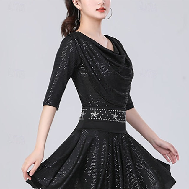 Latin Dance Top Pure Color Splicing Women's Performance