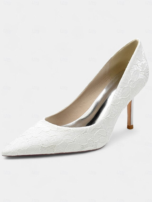 Stiletto Lace-Embroidered Pointed-Toe Women's - Heels