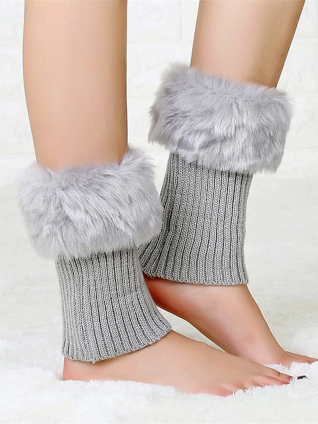 Faux Fur Boot Cuff Warmers – Cozy Knit Boot Socks with Fluffy