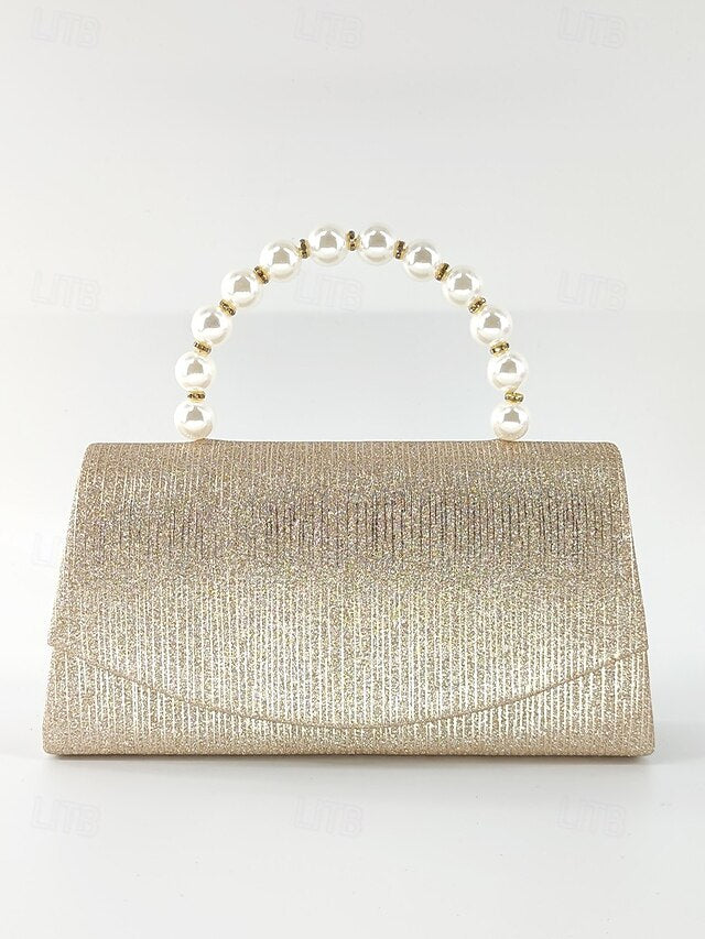 Women's – Purple with Pearl Bag Clutch Handle Glitter