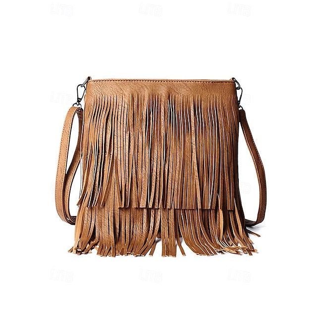 - Crossbody Bohemian Leather Bag Faux Fringe Women's