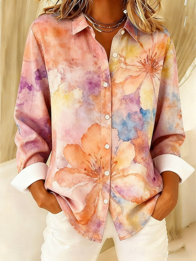 Women's Shirt Buttons Print Floral Graphic Stylish Casual