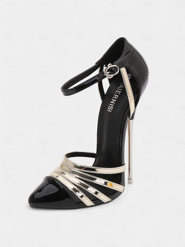 Leather Women's Patent Black Red Heels - Stiletto and