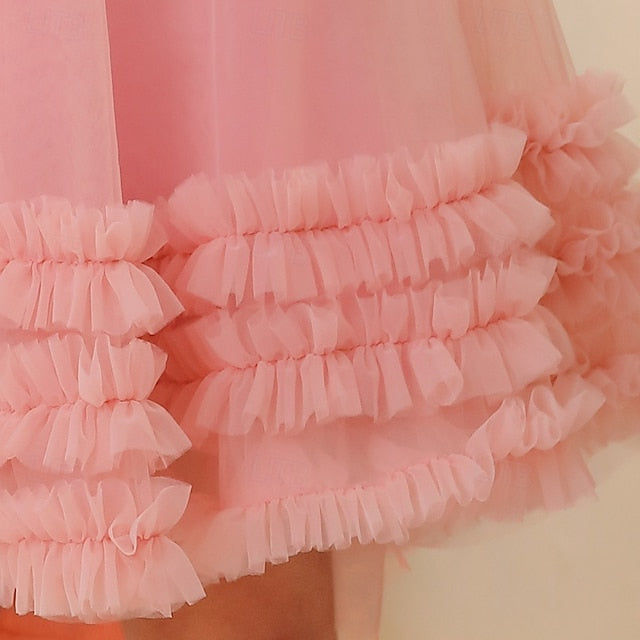 Kids Color Floral Dress Sleeveless Party Solid Girls'