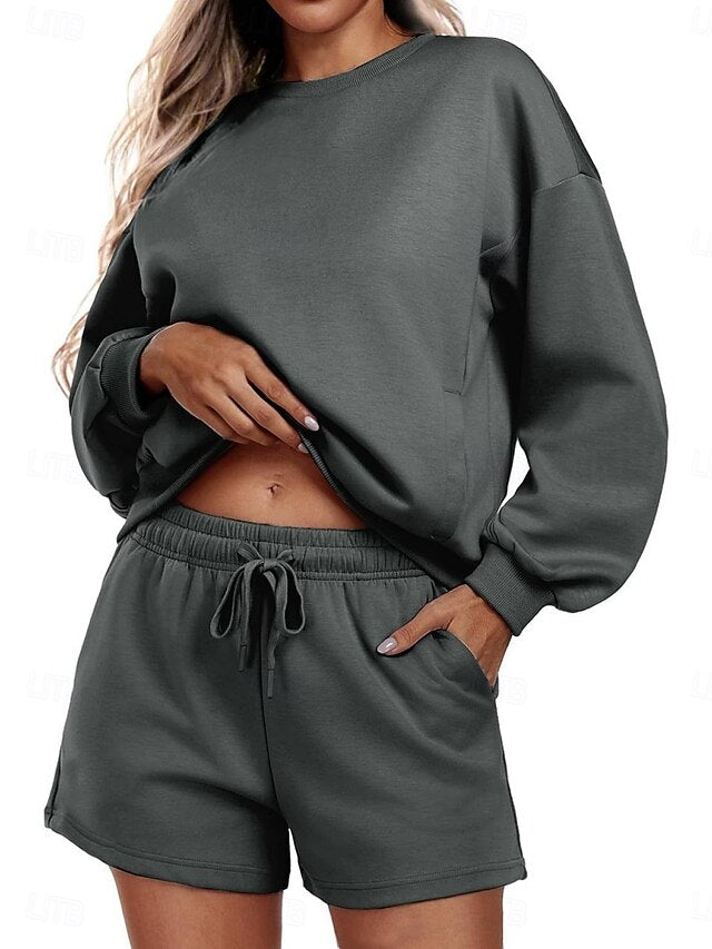 Women's Two Piece Sets Tracksuit Shorts Sets Long Sleeve