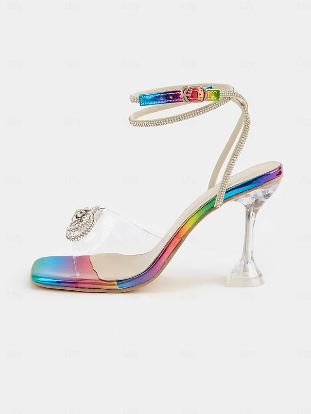 Crystal Heel Clear Detail Colorful with - High Heels Bow Rainbow