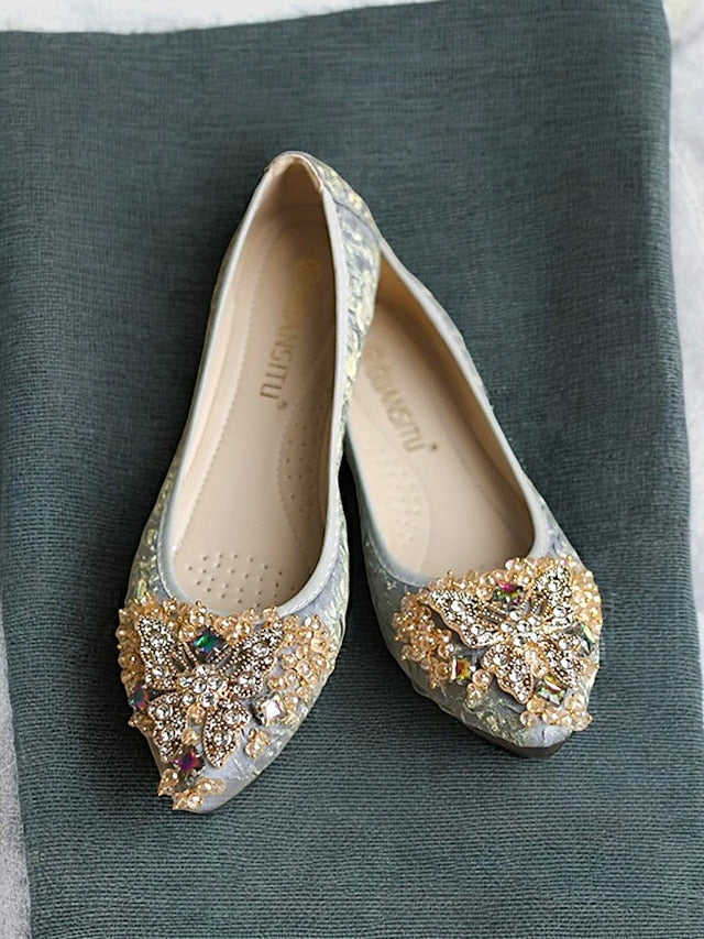 Foldable Ballet Beaded Embroidered Women's Flats with