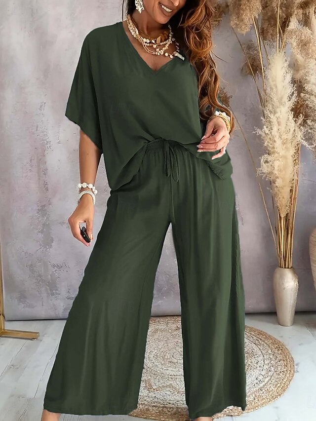 Women's Two Piece Sets Pants Sets Bolero Top Short Sleeve V