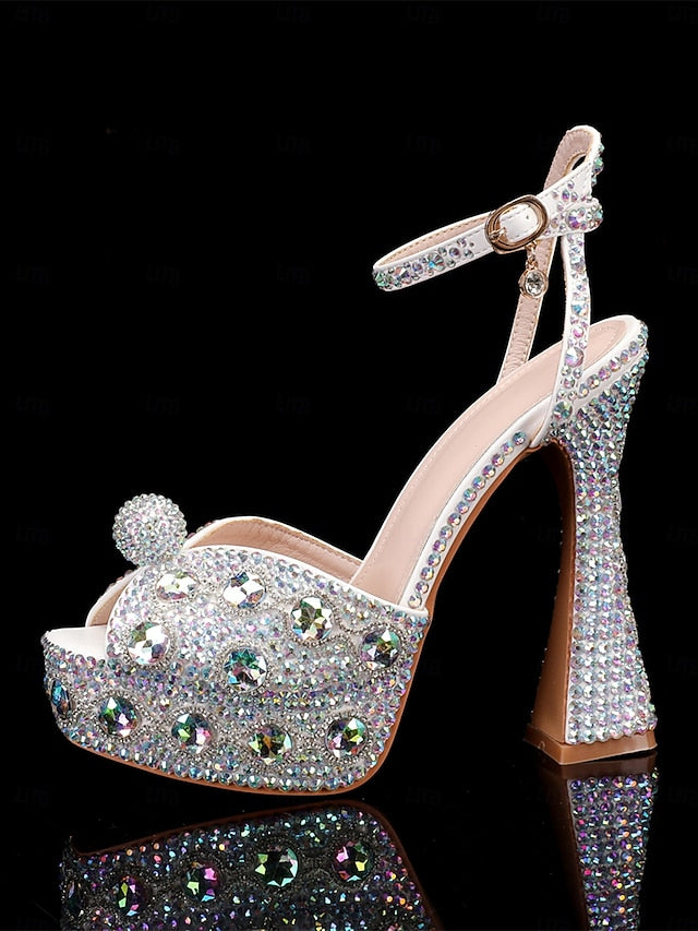 Sandals Crystal-Embellished Platform with Glamorous Women's