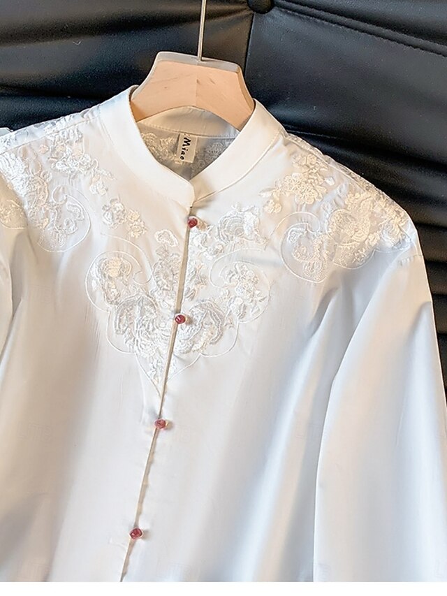 Women's Shirt Blouse Long Sleeve Tops Embroidered Plain