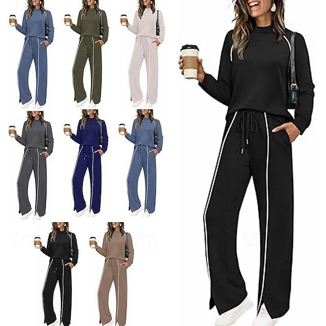 Women's Tracksuit Pants Sets Long Sleeve Crew Neck Solid