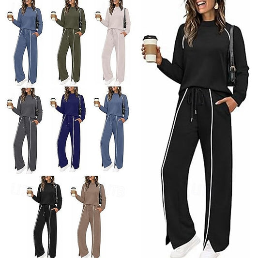Women's Tracksuit Pants Sets Long Sleeve Crew Neck Solid
