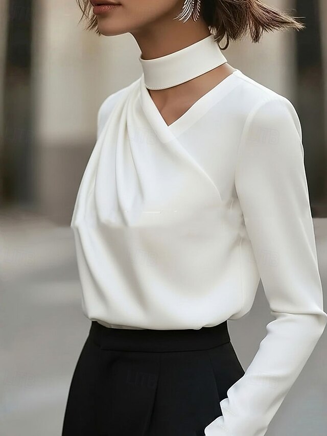 Women's Shirt Elegant Satin Top Blouse Patchwork Plain