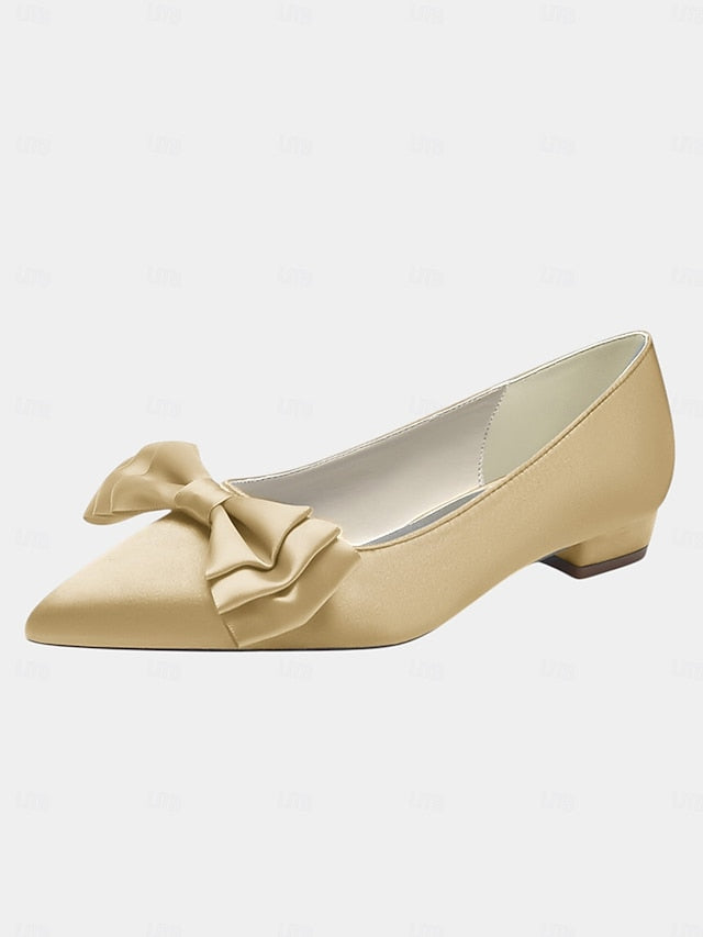Green Elegant Flats - Satin Women's Pointed Toe Bow