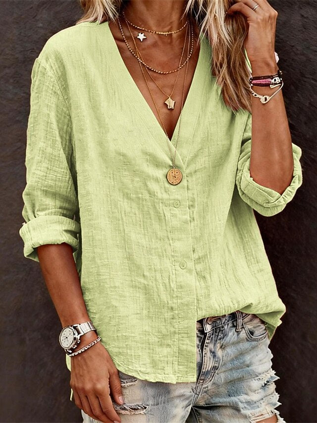 Women's Blouse Dressy Tops Ruched Patchwork Buttons Plain