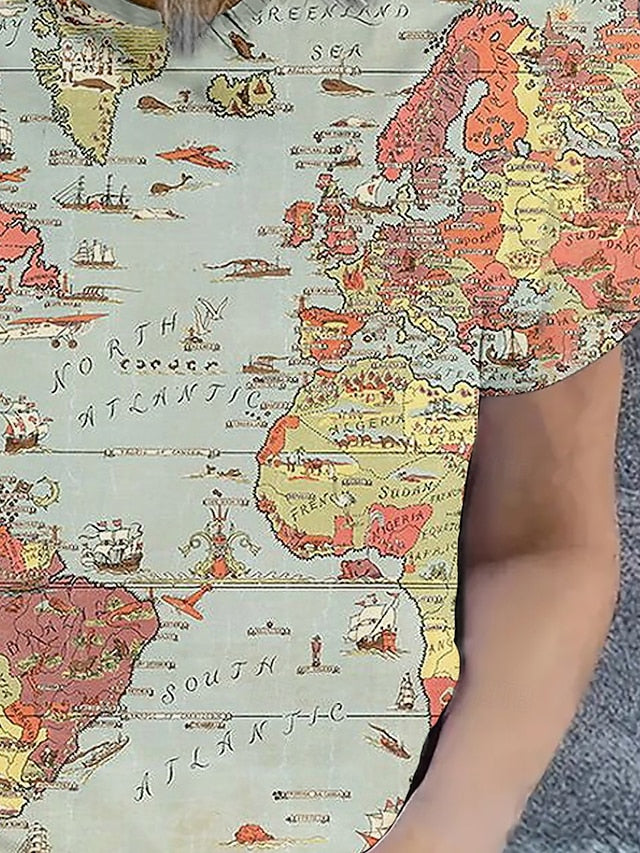 Women's T Shirt Summer Tops Print Graphic Map Classic